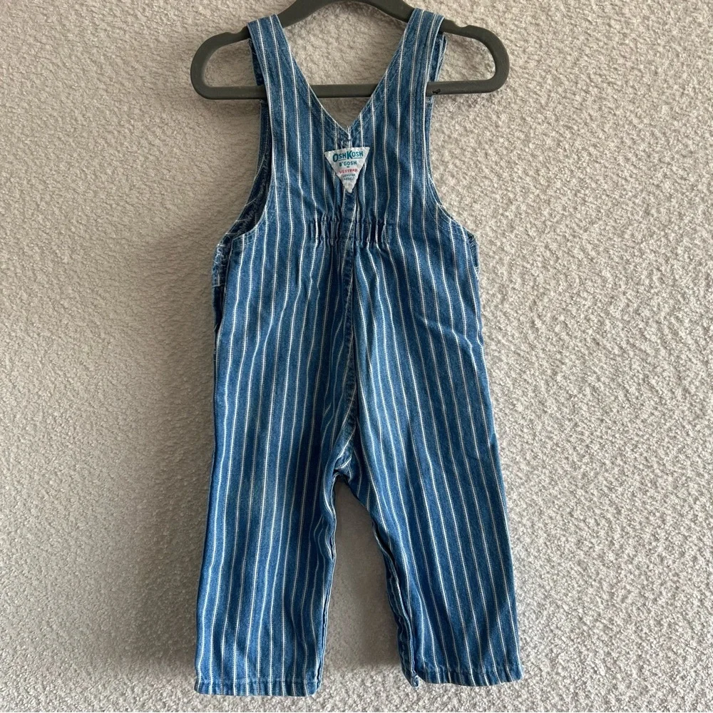 Osh Kosh B’Gosh Vintage Retro Denim Stripe Blue Overalls Infant Size 24‎ Months